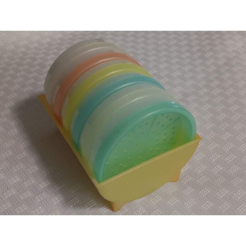 Vintage Tupperware Pastel Wagonwheel Coasters Set of 6 with Caddy/Holder